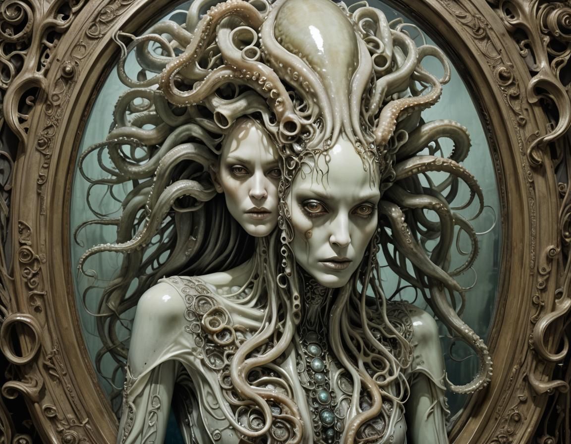 Surreal Hybrid Woman with Squid Tentacles