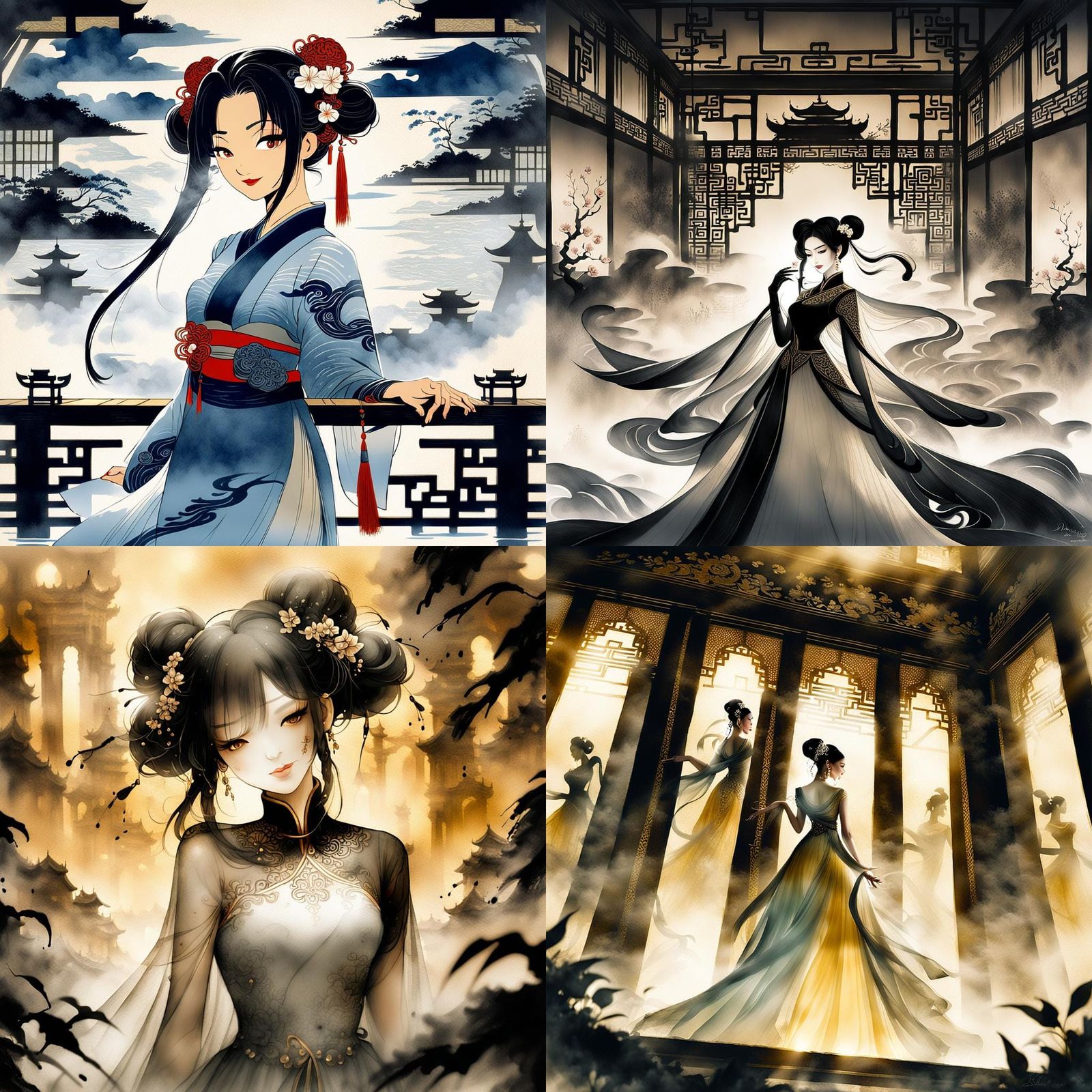 Ancient Chinese Beauty Dancing in Palace, Cel-Shaded