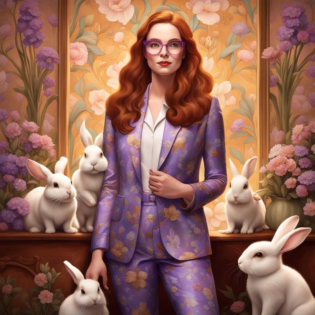 Modern Goddess Eostre in Pastel Flowered Pantsuit