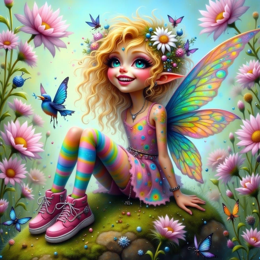 Fairy Punk Whimsy in a Sun-Kissed Meadow