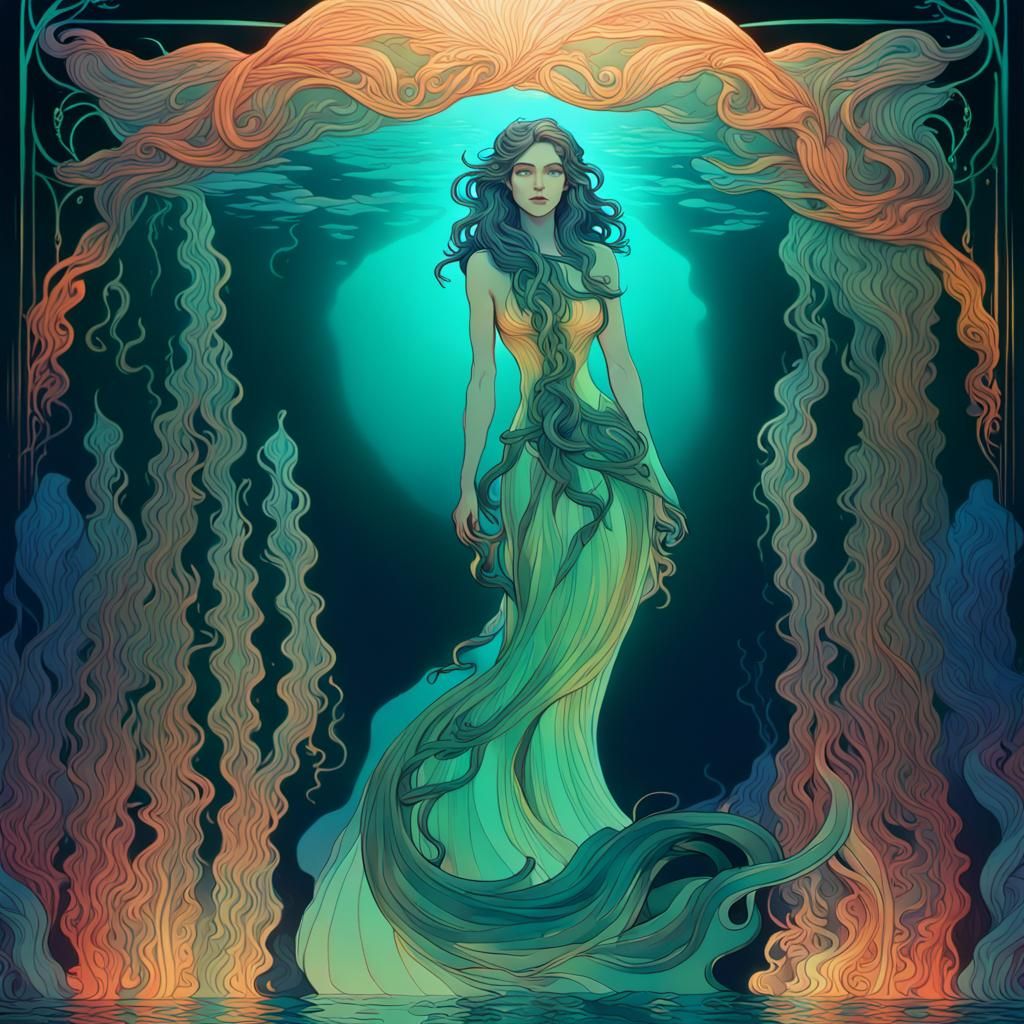 Ethereal Siren Ascending: Art Nouveau Concept Art