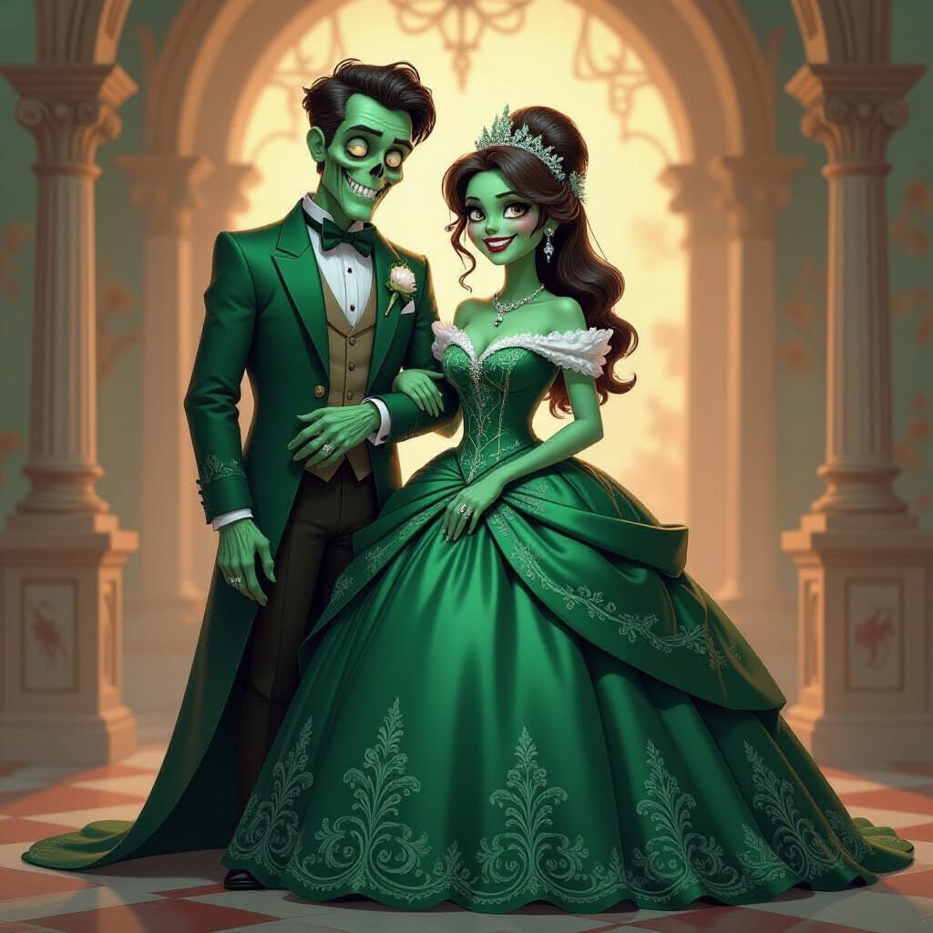 Proud Zombie Family in Whimsical Storybook Style