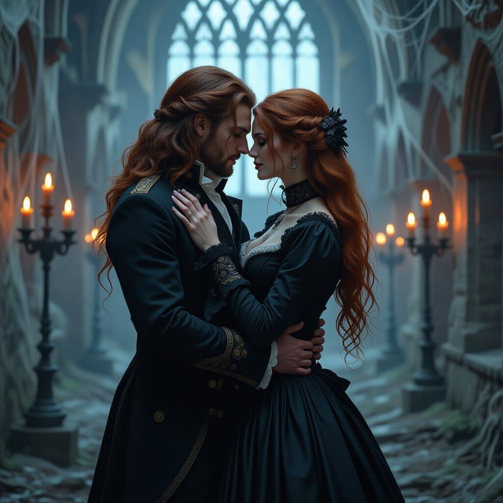 Gothic Romance: Haunting Embrace in a Castle