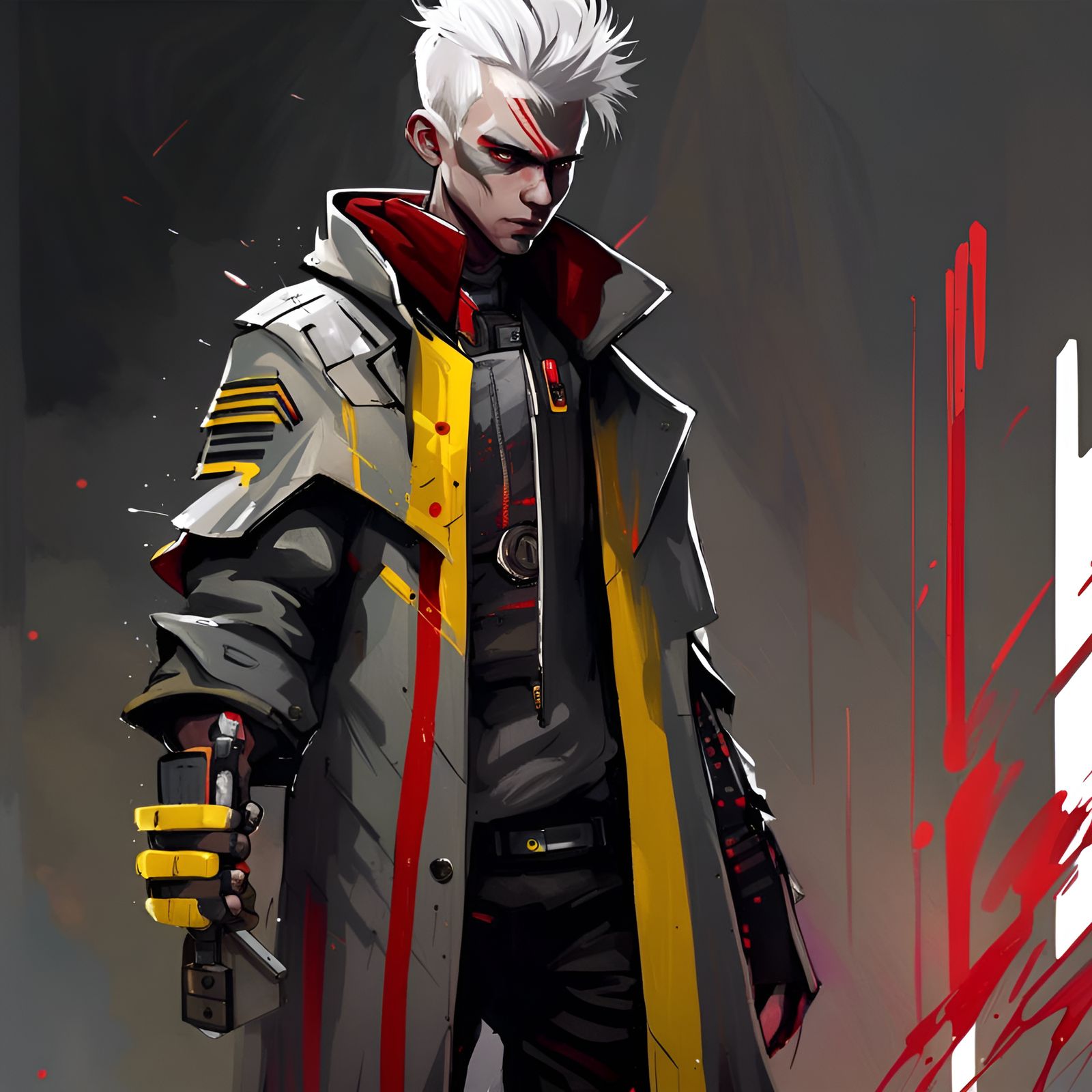 Cyberpunk Arena Fighter: Half-Robot Boy in Armored Trench Co...