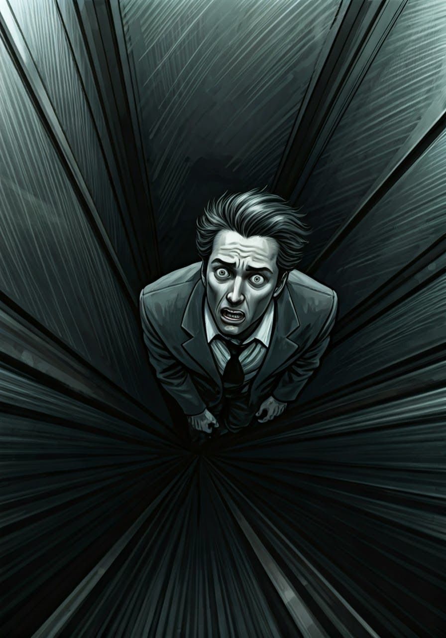 Claustrophobic Elevator: Person Trapped in Film Noir Style