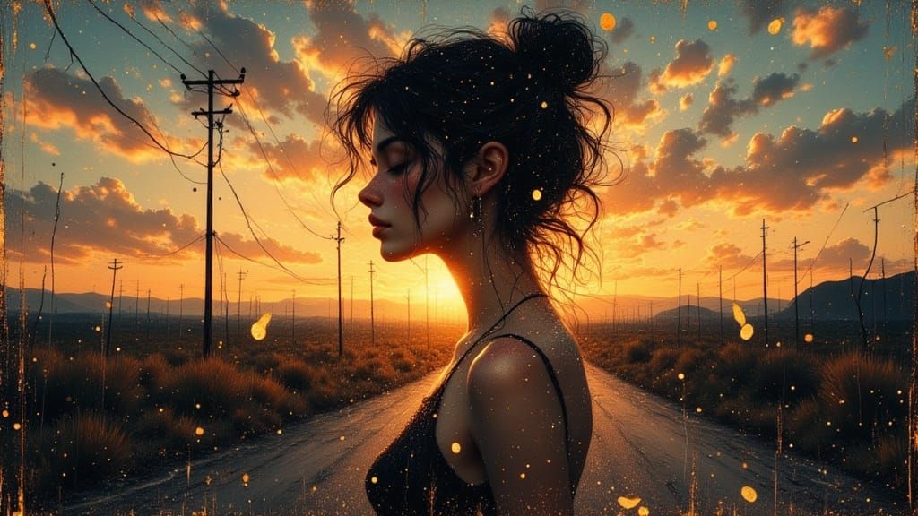 Melancholic Woman Portrait in Splash Art Style