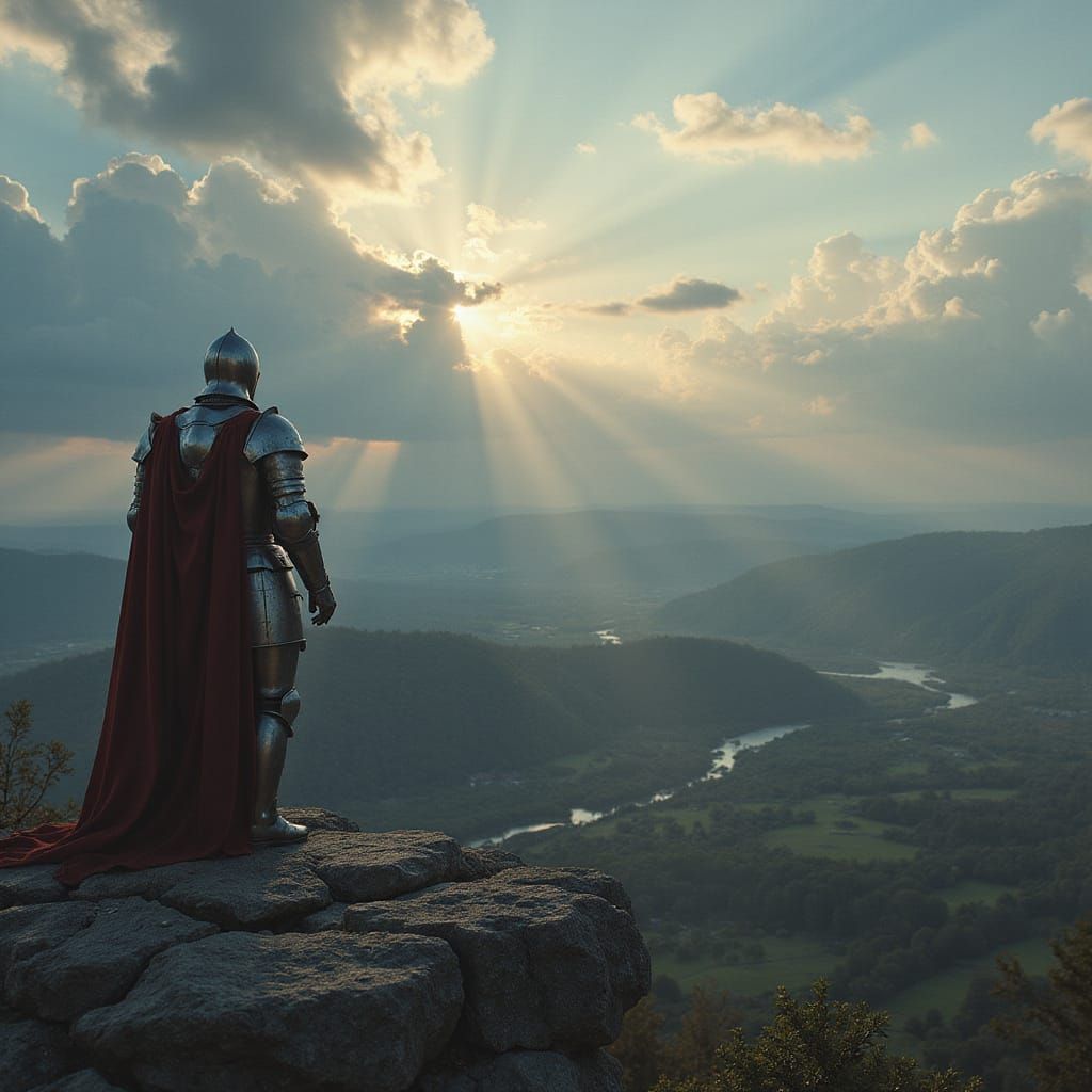 Knight in Shining Armor Overlooking Battlefield
