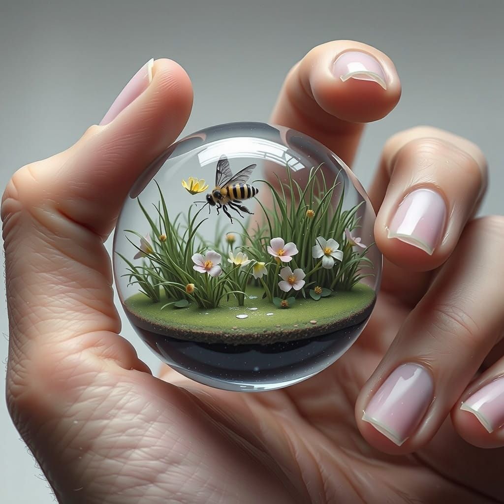 Slender Hand Cradles Miniature Garden in Hyper-Realistic Det...