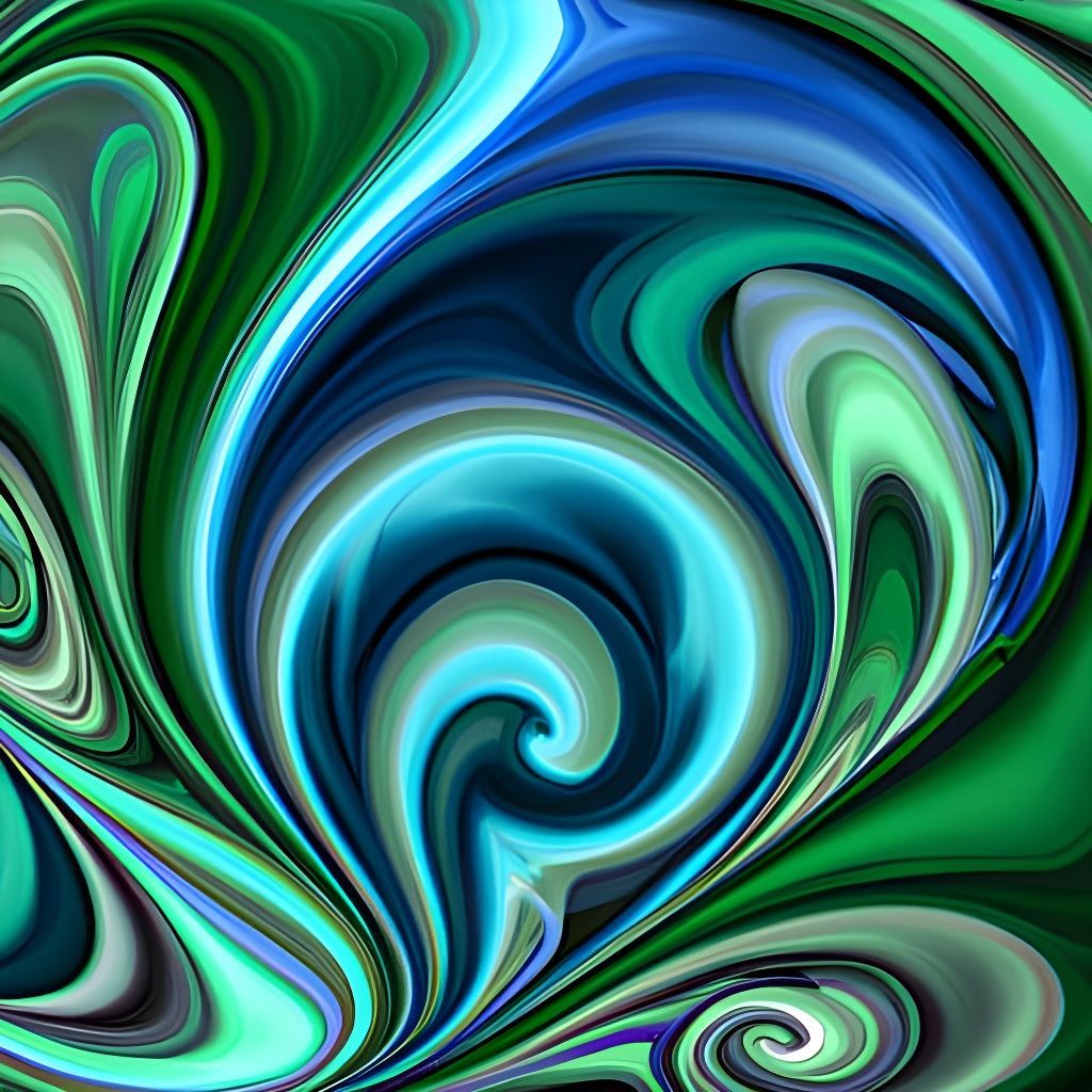 Abstract Swirls in Green and Blue, 3D Render