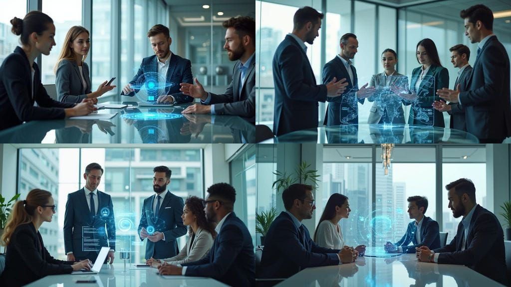 Diverse Business Team Collaborates in High-Tech Office