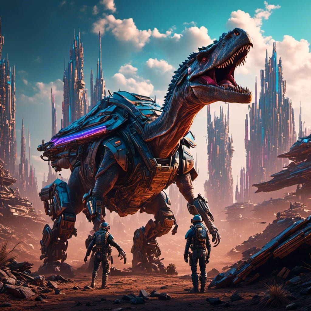 Cybernetic Dinosaur on Wasteland Patrol