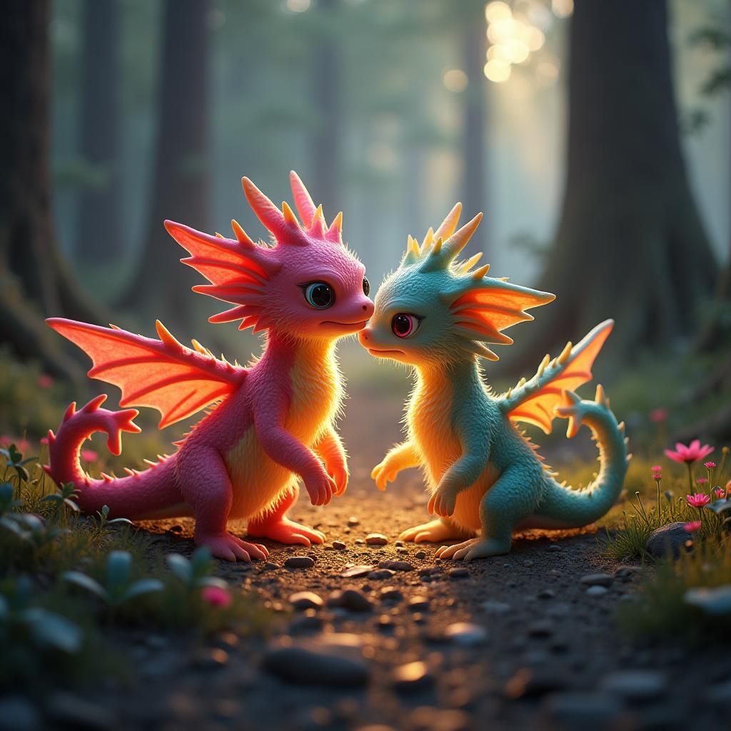 Glowing Fantasy Creatures in Mystical Forest