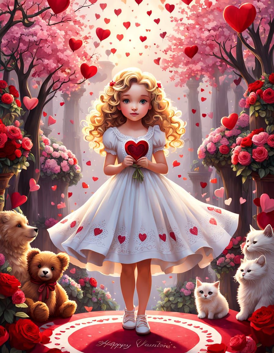 Whimsical Valentine's Day Scene in Dreamy Watercolor Style