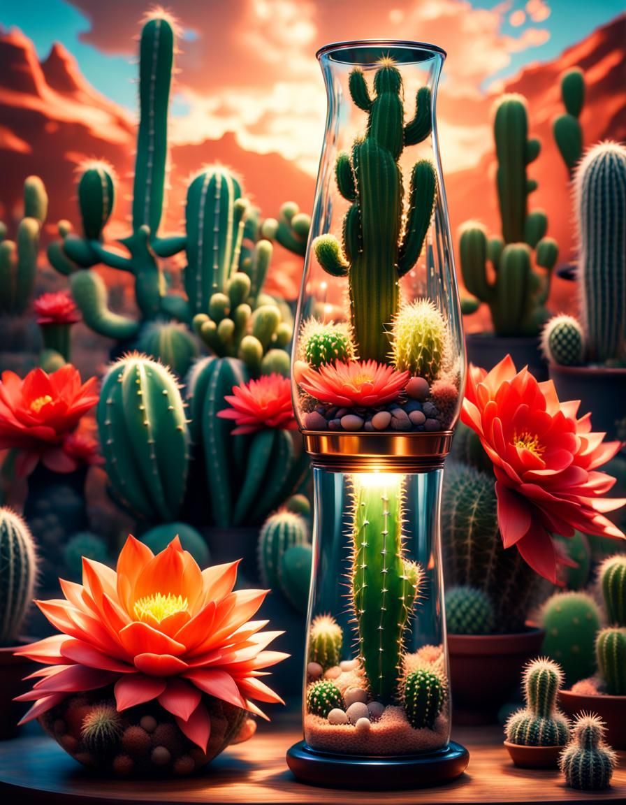 Cactus Garden Lava Lamp: Hyperrealistic Digital Art