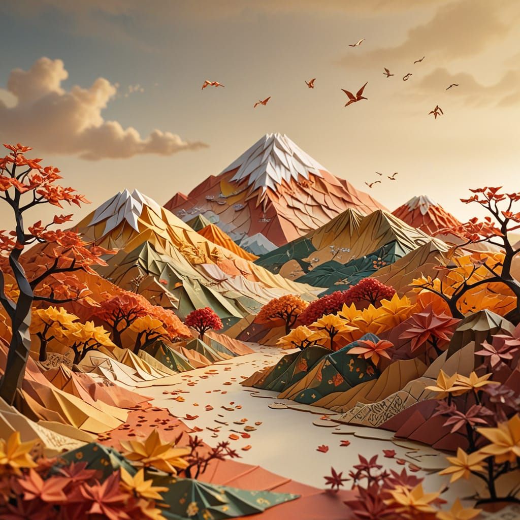 Autumn Japanese Landscape in Intricate Paper Art Style