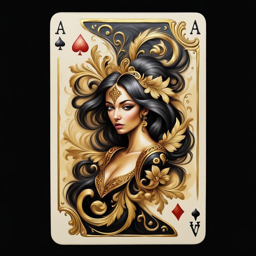 Ornate Playing Card in Oil Painted Airbrush Style