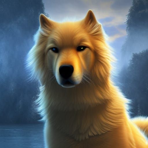 Fiery Golden Wolf Fantasy Art