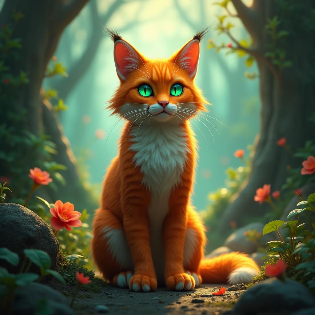Majestic Orange Cat in Dreamlike Fantasy Art