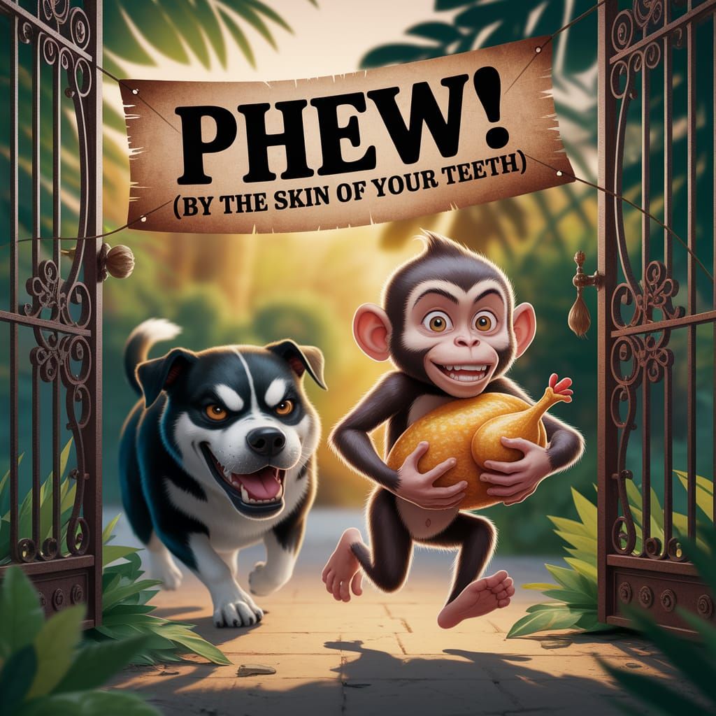Whimsical Monkey Escapes Dog with Chicken: Digital Caricatur...