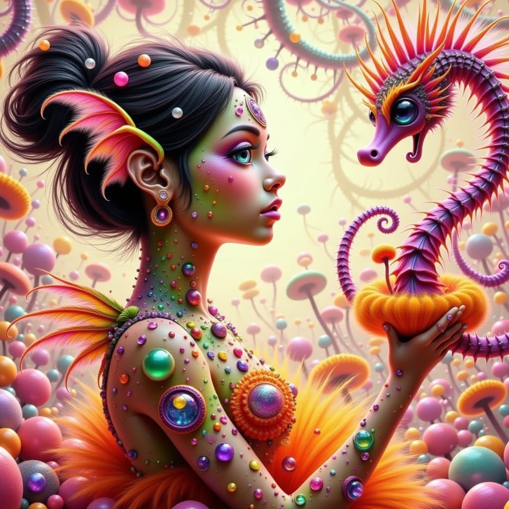 Mythical Flying Seahorse Creature in Dreamlike Setting