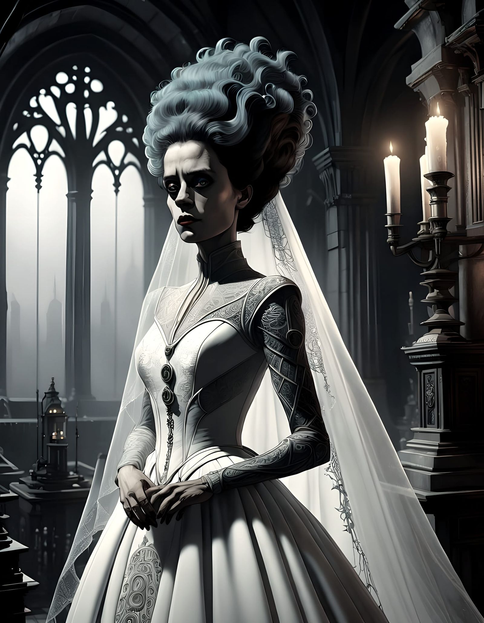 Bride of Frankenstein in a Fantastical, Intricate Matte Pain...