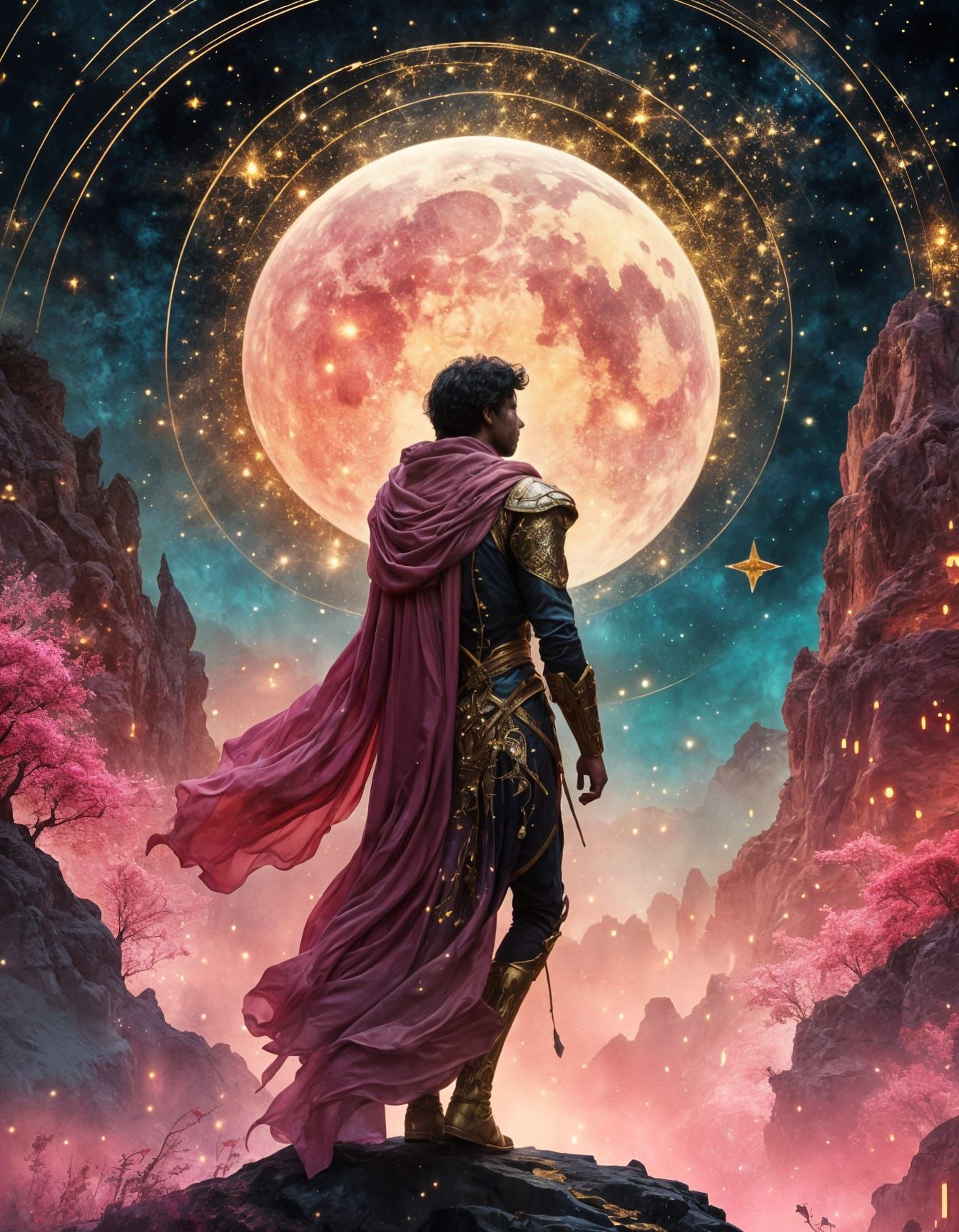 Medieval Man in Alien Town: Art Nouveau Dreamscape