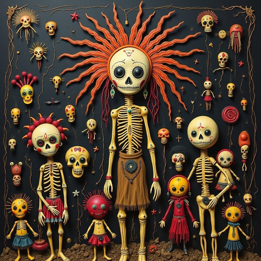 Surreal Voodoo Scene in the Style of Joan Miro