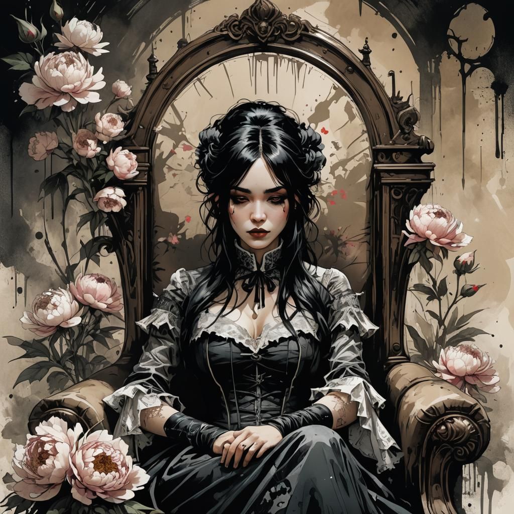 Gothic Girl Portrait in Digital Illustration Style