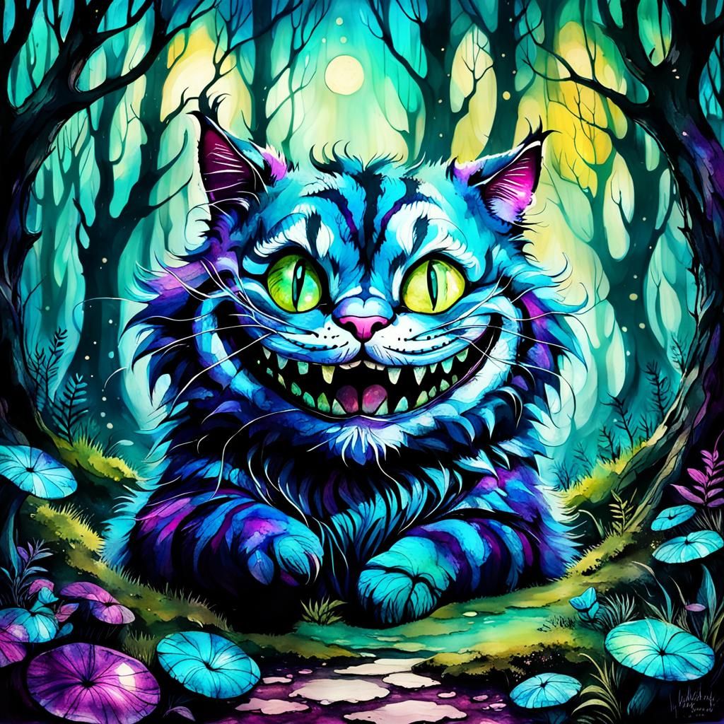 Otherworldly Cheshire Cat Grin in Wonderland Forest