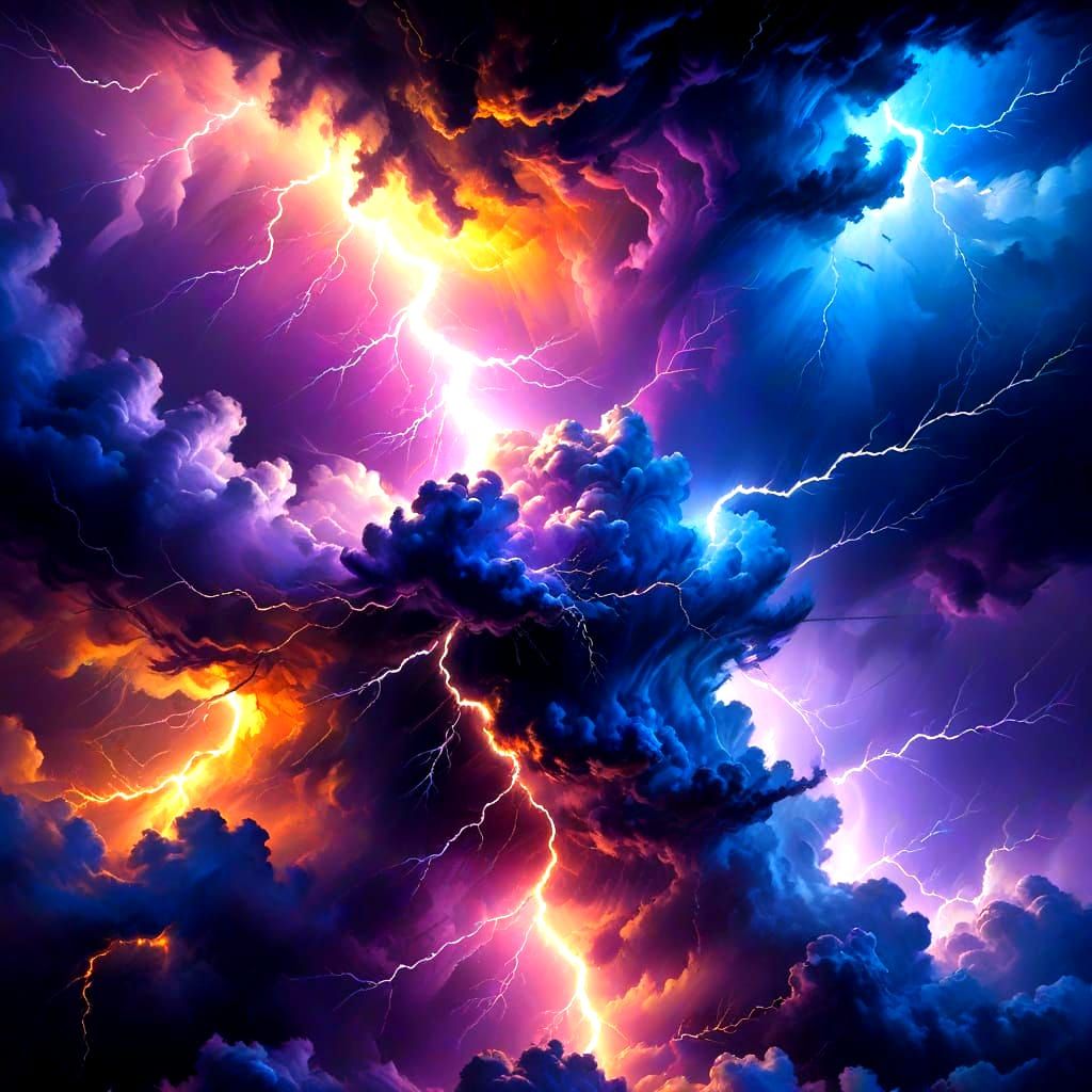 Surreal Storm in a Dark Sky, with Vibrant Oil Painting Color...