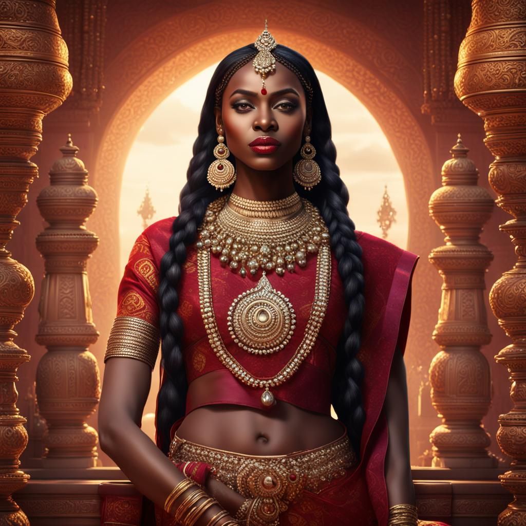 Beautiful African Warrior Woman in Indian Saree