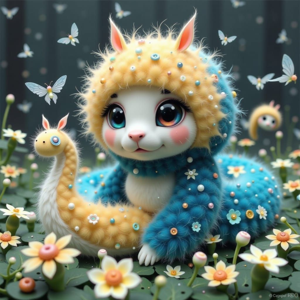 Yarn Baby Snake in Whimsical Fairytale Style