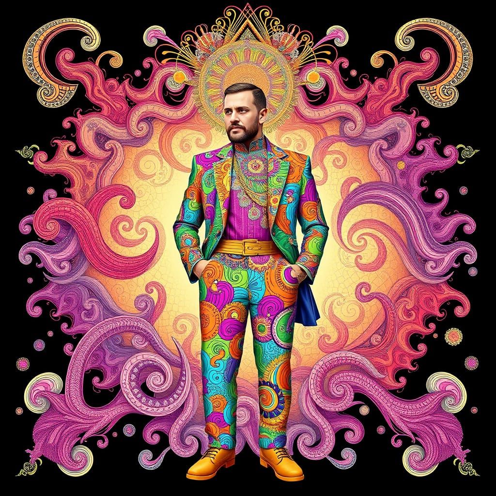 Man in Zentangle-Inspired Fractal Design