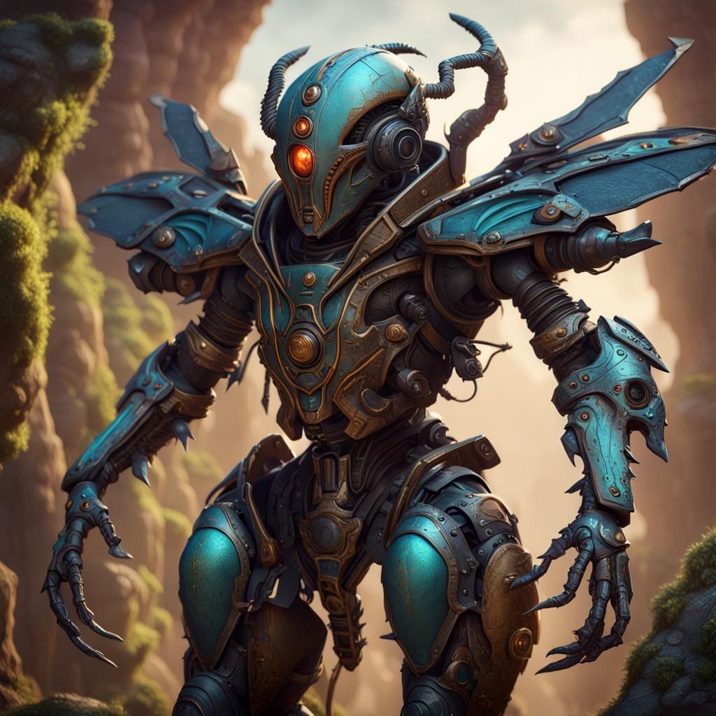 Thri-kreen Artificer in Mechanized Armor: Fantasy Concept Ar...