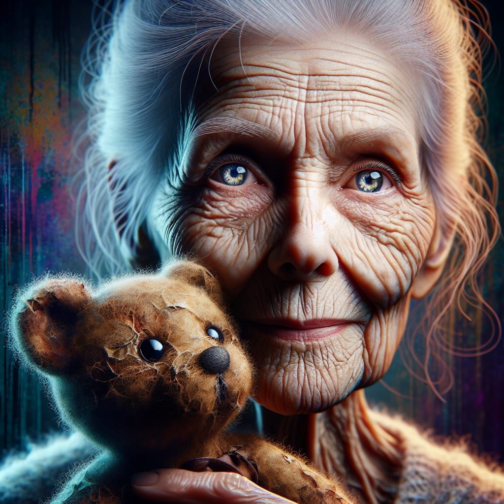 Elderly Woman's Nostalgic Dream with Teddy Bear