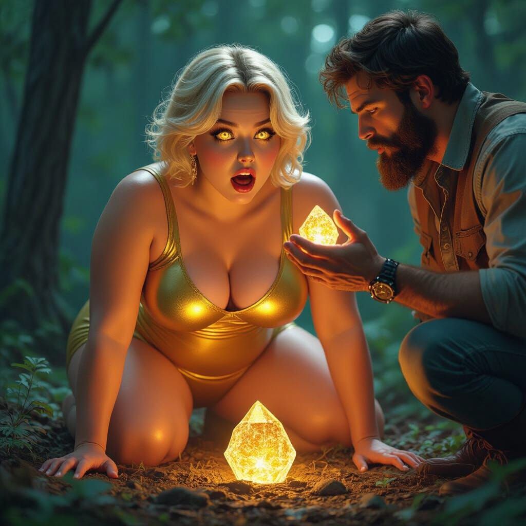 Girl with Golden Spirals Receives Crystal in Hyperrealistic ...