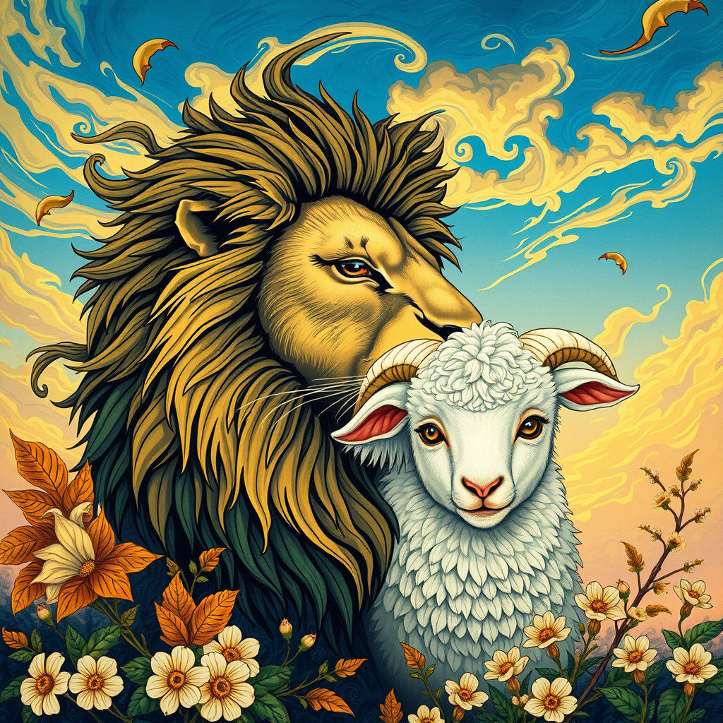 Lion to Lamb Transformation in Art Nouveau Style