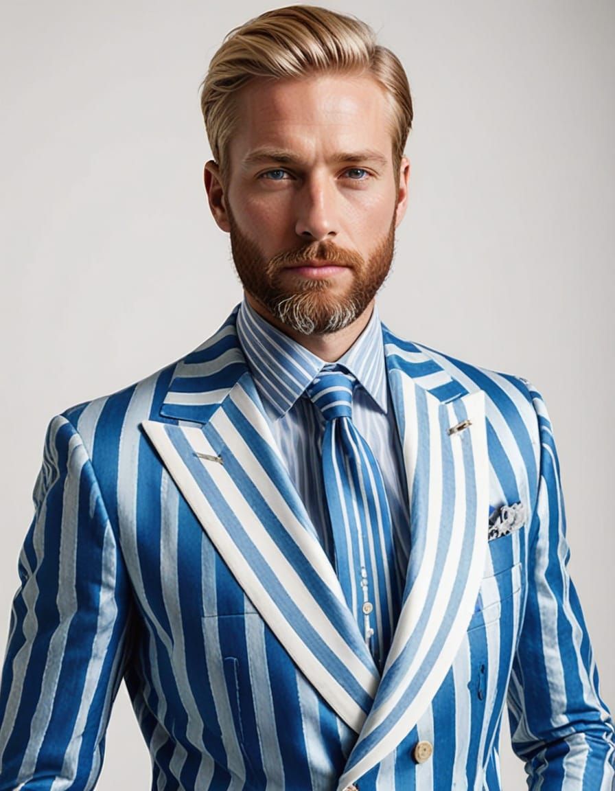 Striking Blue and White Haute Couture Suit
