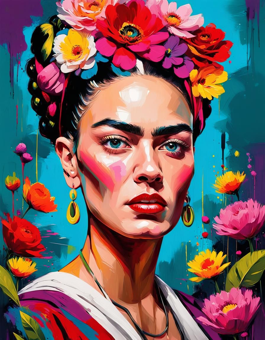 Frida Kahlo Portrait with Bold Colorful Makeup