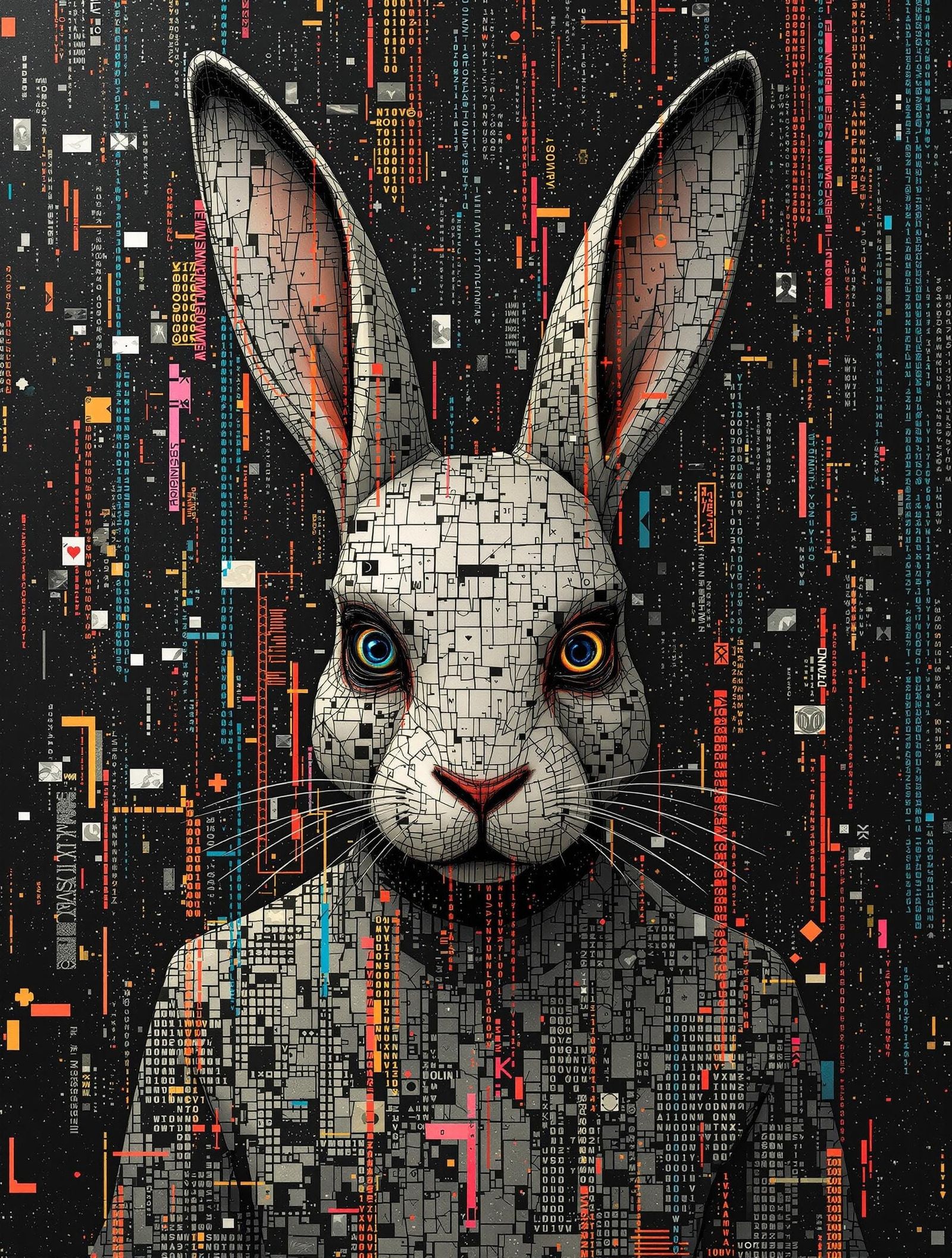 Mosaic Rabbit in Glitch Art Style