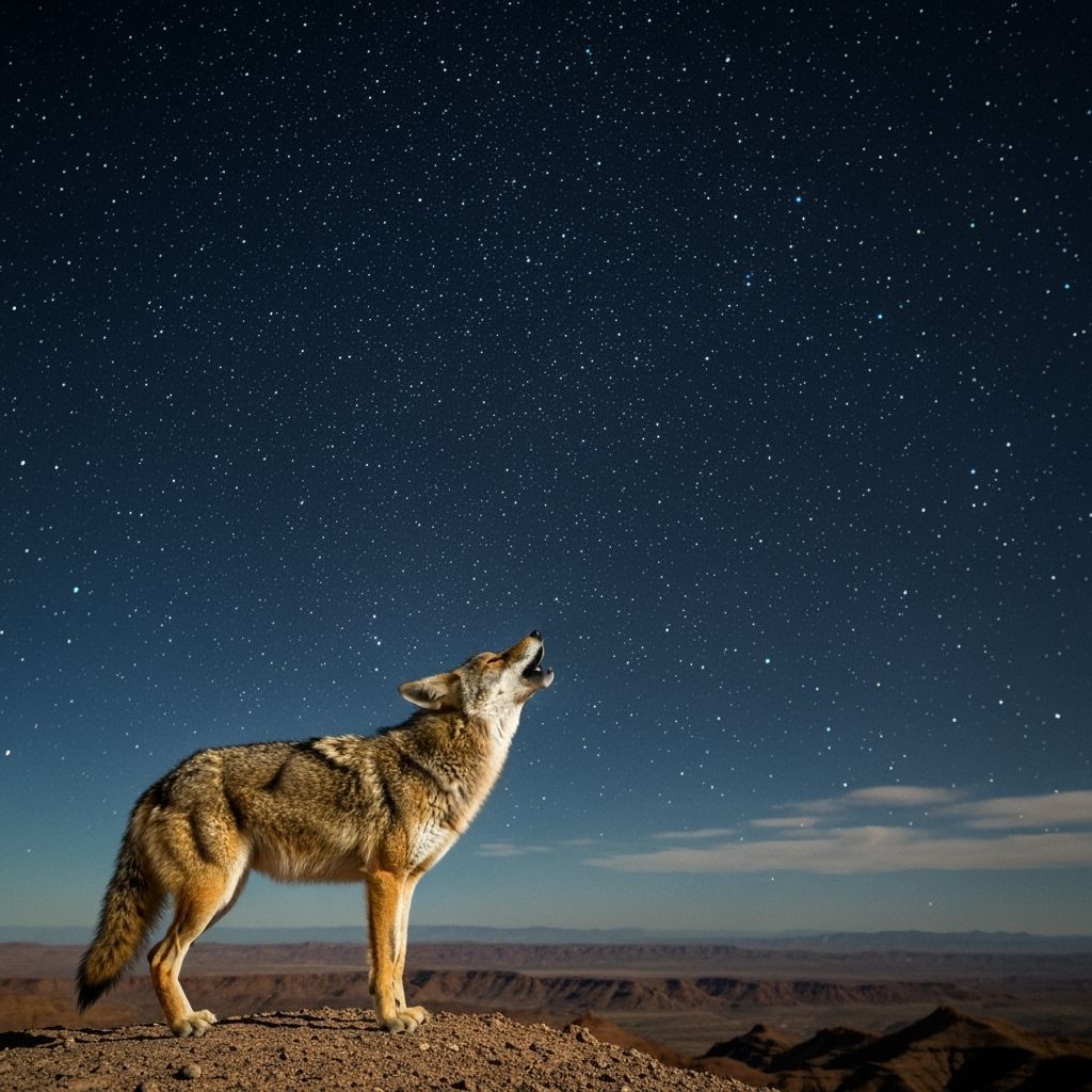 Coyote Howling at Starry Night Sky