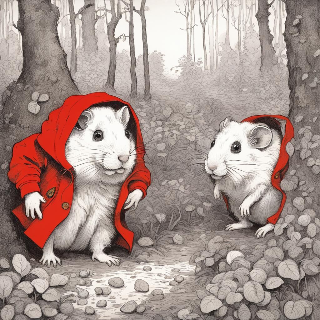 Hamster-Faced Boys in Forest, Art Nouveau Style