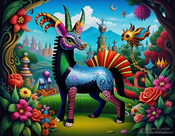 Whimsical Alebrije in a Mythical Wonderland