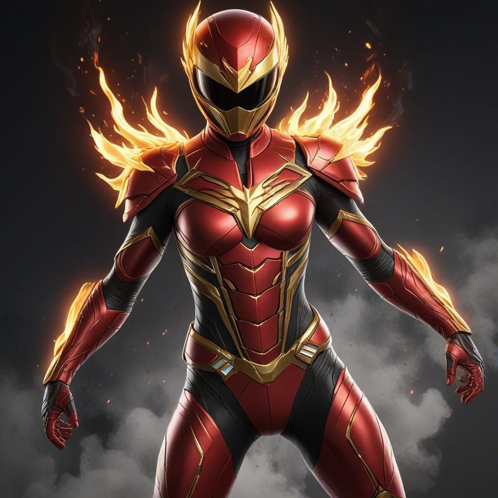 Fiery Heroine in Futuristic Power Ranger Suit