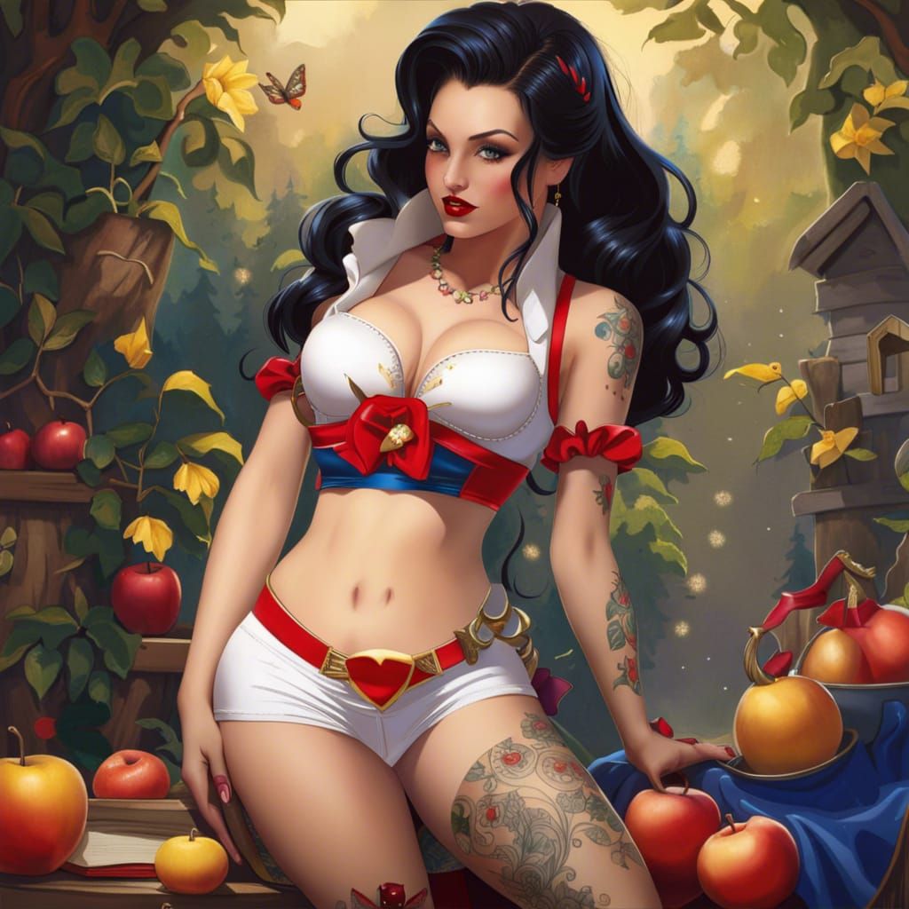 Edgy Snow White with Tattoos and Lingerie