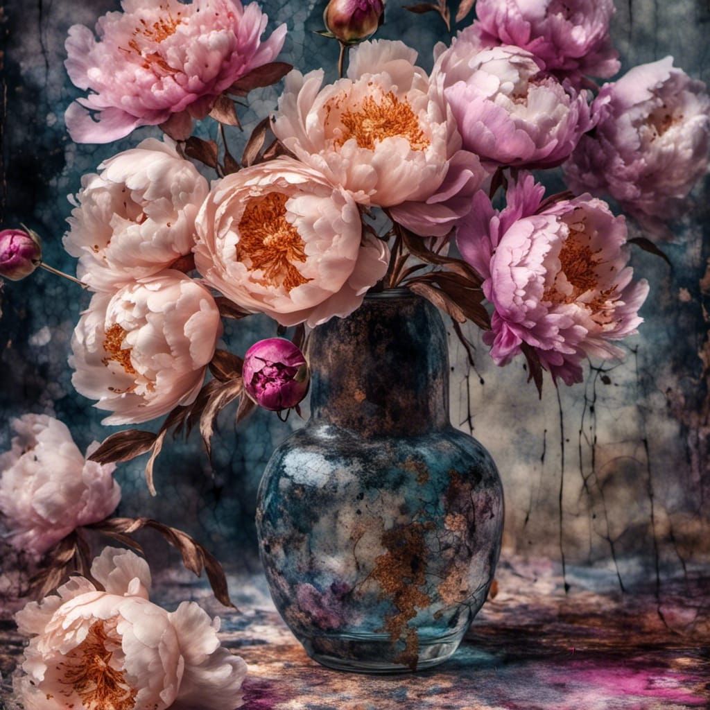 Peonies Still Life in Carne Griffiths Style