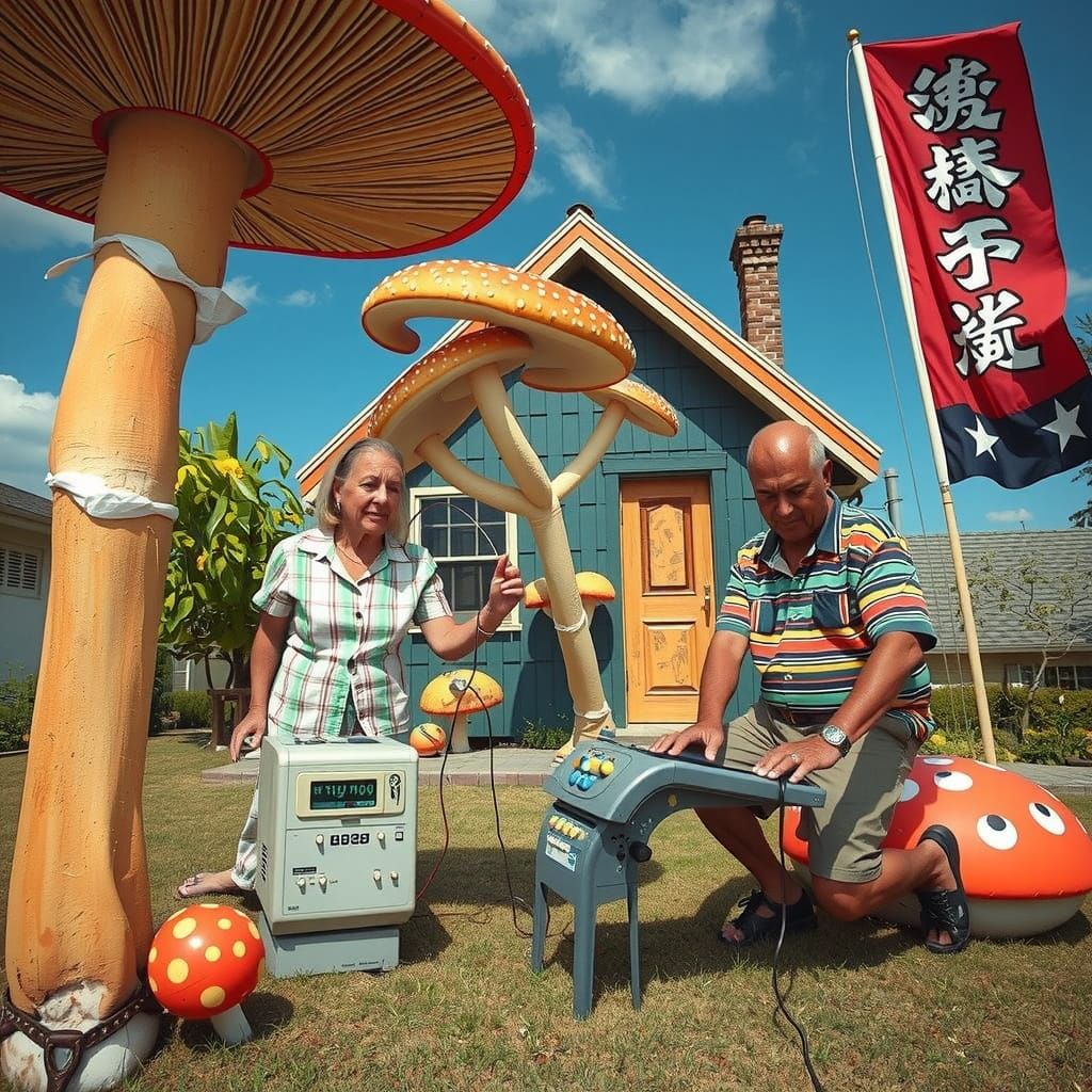 Surreal Mushroom Computer Repair in Max Ernst Style