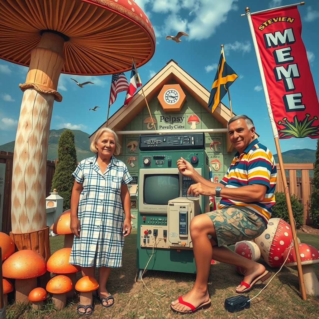 Theremin Players Repair Computer in Surreal Landscape