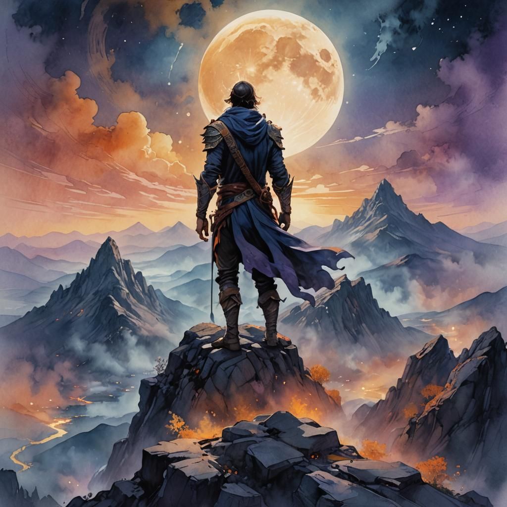 Heroic Figure Under Moonlight: Fantasy Concept Art