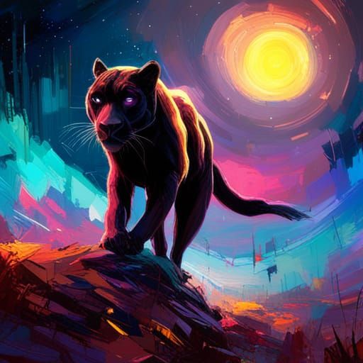 Black Panther Under a Luminous Moon